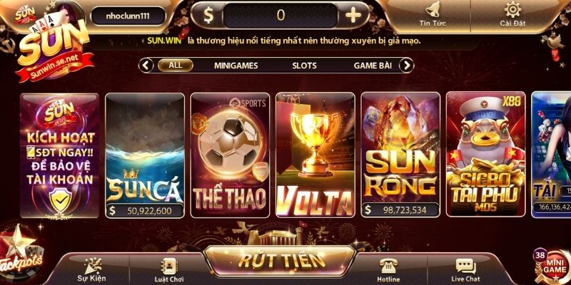 Giao diện trang chủ của Sunwin cực kỳ đẹp mắt